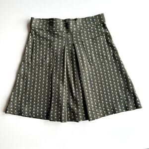 Orla Kiely 100% Wool Olive Teacup Pull On‎ A Line Kick Pleat Knee Length Skirt 6